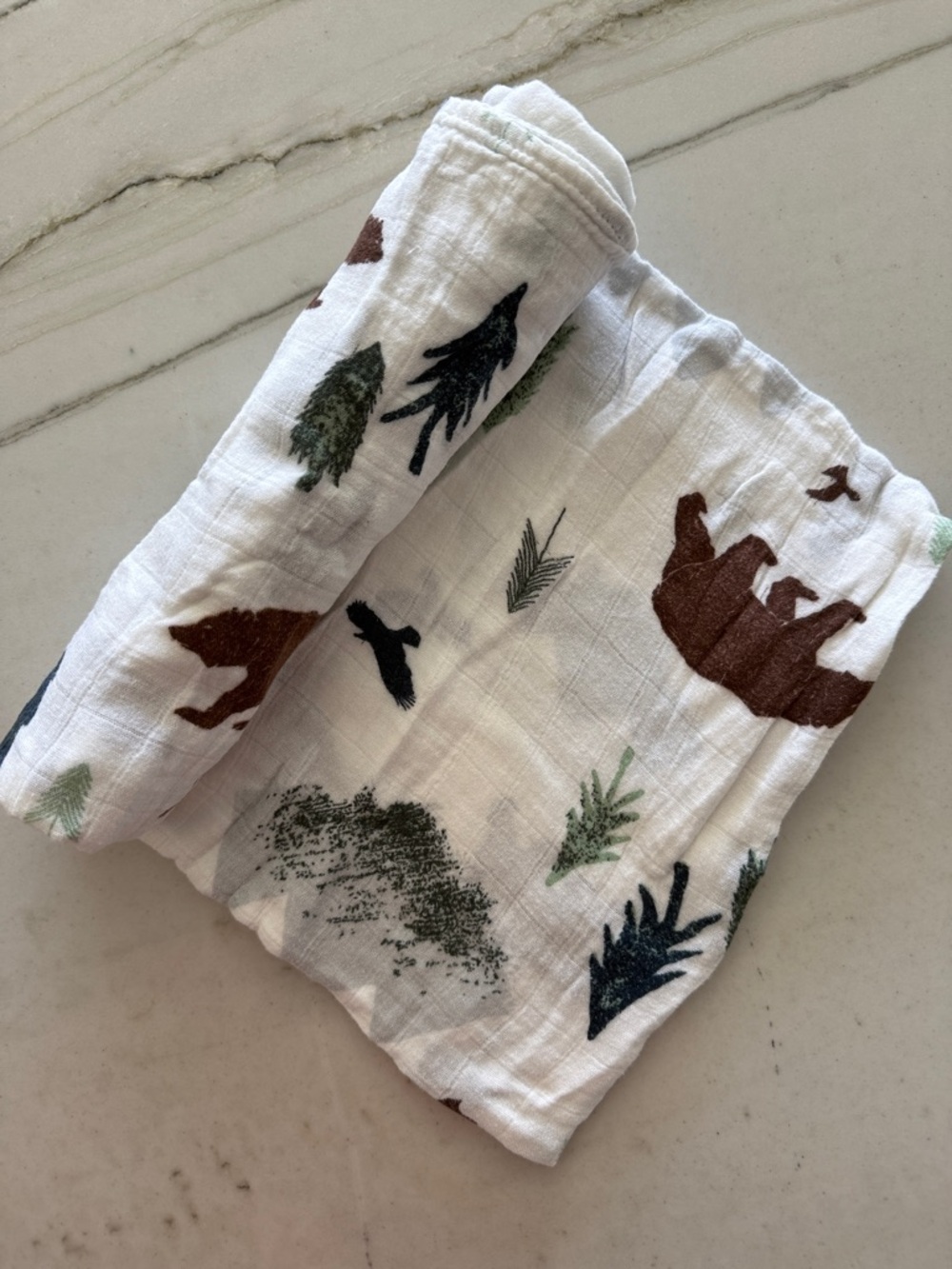 Saranoni Bear and Forest Muslin Swaddle Blanket
